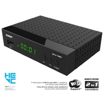Immagine di Decoder digitale terrestre dvb-t2 hevc h.265 60hz, 10bit picco T265 - EDISON