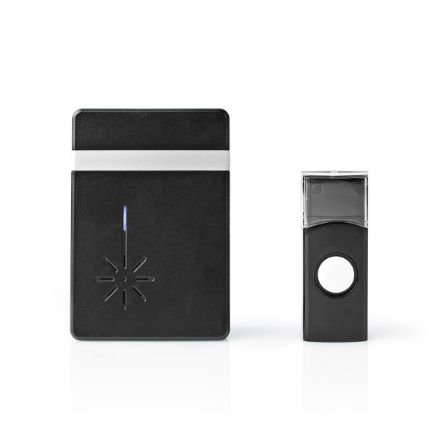 Immagine di Set campanello senza fili  Alimentazione a batteria | 3 V DC | 2x AA | 1x CR2032 | Batterie incluse | Volume: 80 dB | Intervallo segnale: 300 m | IP44 | 36 Melodie | 1 Ricevitore | Alluminio / Nero