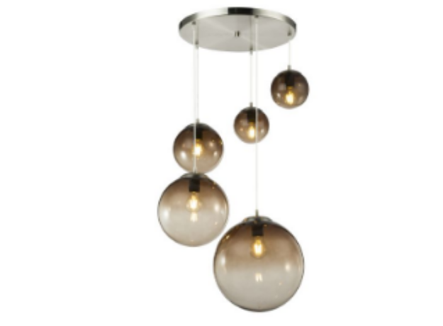 Immagine di LAMPADA A SOSPENSIONE VARUS - 3XE27+2XE27 - 51*120 - METAL CHROMED/GLASS SMOKE 