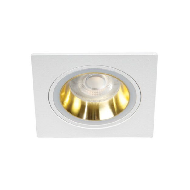 Immagine di FELINE DSL QUADRATO - FARETTO A INCASSO FISSO - BIANCO/ORO - DIM 92X92 - FORO 77 MM  