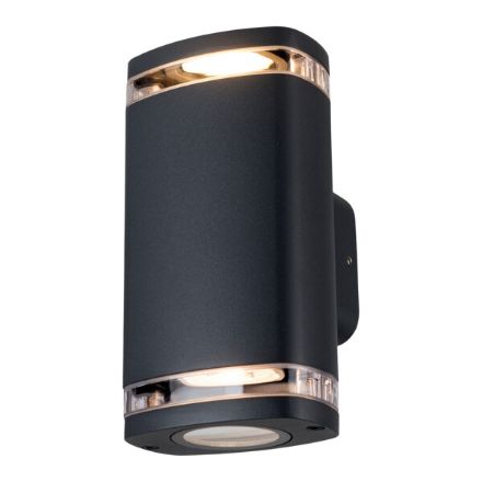 Immagine di LAMPADA DA PARETE CON FASCIO DI LUCE BIDIREZIONALE - CON VETRO -   2XGU10 - IP54 - KNZEVI - NERO