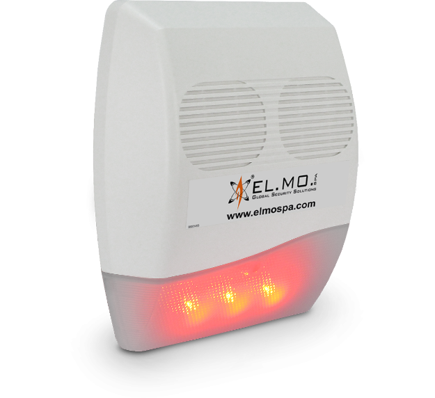 Immagine di SIRENA LASI SA101A - Sirena autoalimentata da esterno a 2 trombe con lampeggiatore LED arancione e LED stato impianto blu. Attivazione a caduta di positivo.